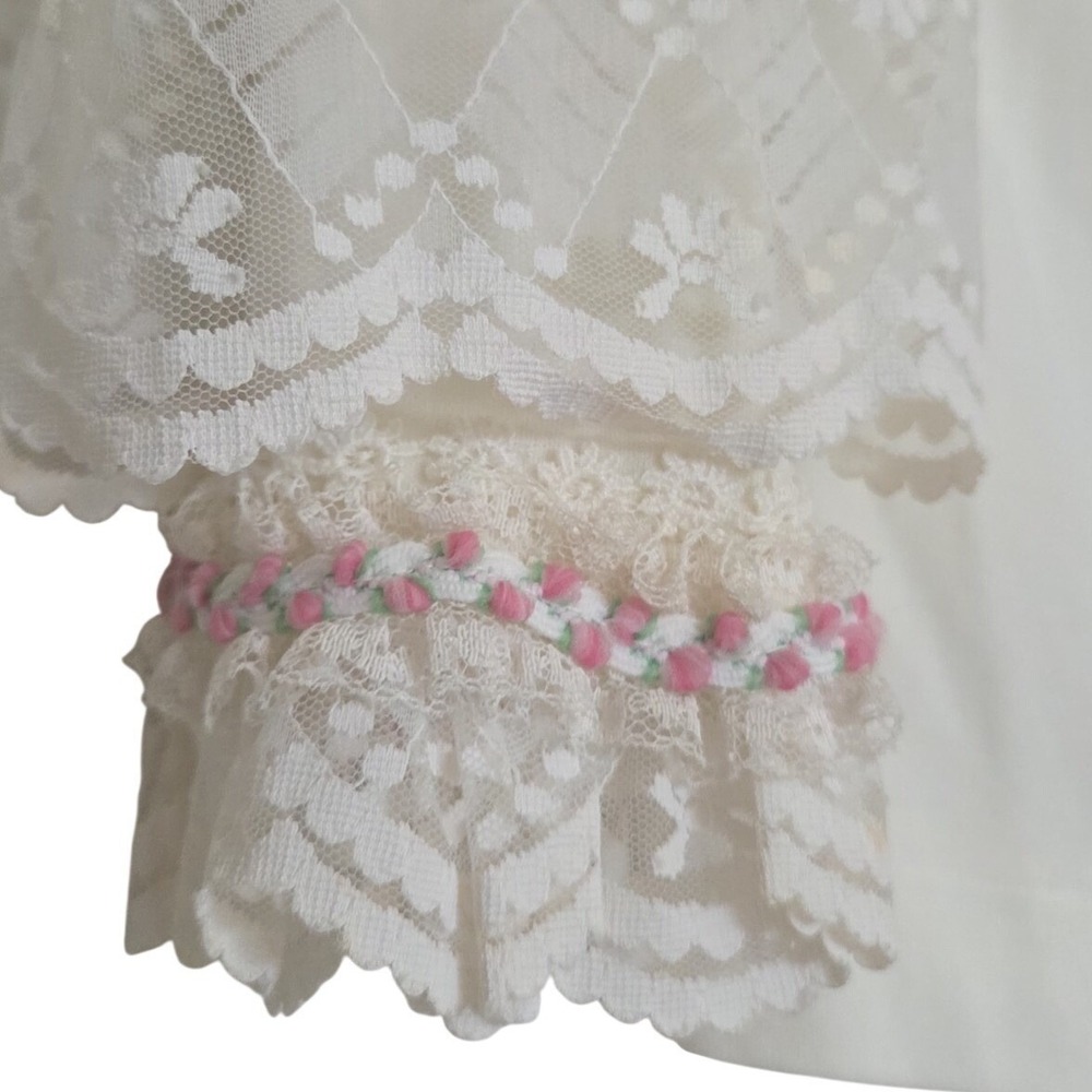 Vintage Victorian Lace Blouse White Ruffle V-Yoke Boho Coquette Romantic Sz Med - Picture 3 of 8